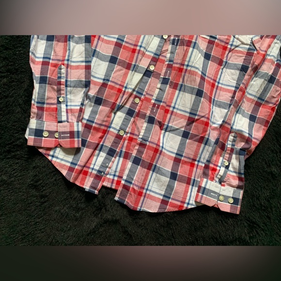 EXPRESS Men’s Red/ Blue Plaid Button-Down Modern Fit Shirt Sz S(14-14.5)PreOwned - Picture 3 of 11
